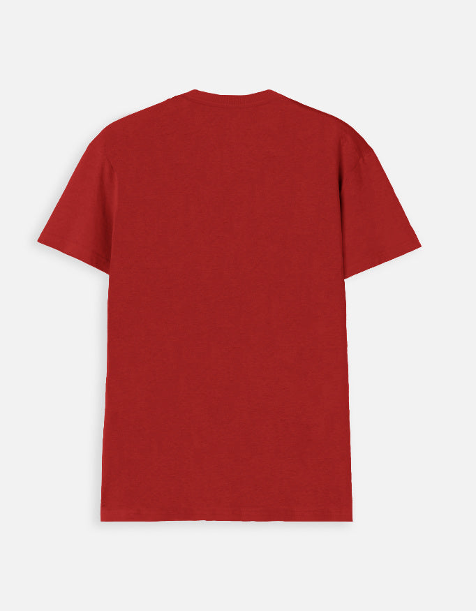 Alpha hue men v neck funny dog graphic tee for men in solid red color back view