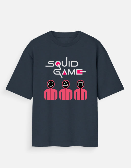 ALPHA HUE men oversized squid game t-shirt in dark color with pink shapes and text design
