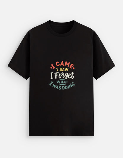 Alpha Hue black graphic stretch tee for men with colorful humorous text design