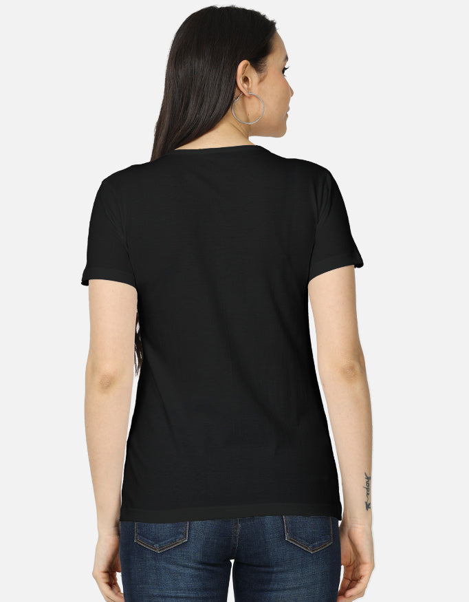 ALPHA HUE women's classic black Labubu character tee with small white logo on back