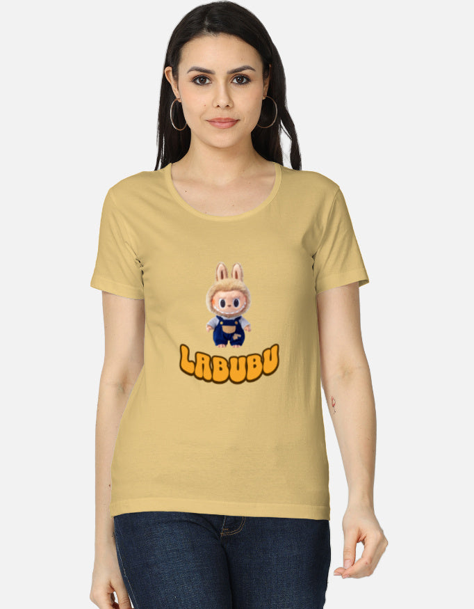 ALPHA HUE women's classic t-shirt featuring Labubu character tee print in beige color