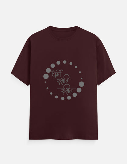 Alpha hue men's classic crew neck t-shirt in maroon with circular graphic design on front
