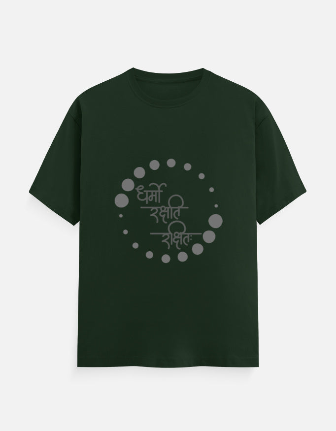 alpha hue men's classic crew neck t-shirt in dark green with circular graphic design