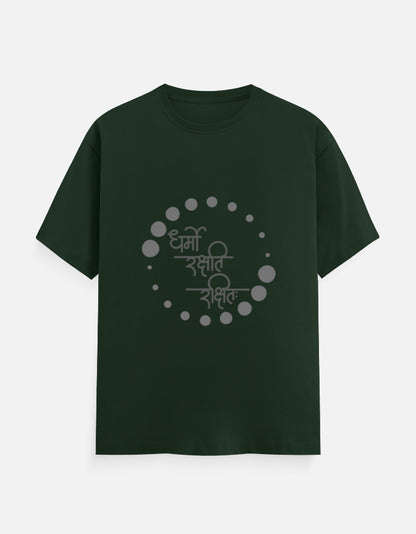 alpha hue men's classic crew neck t-shirt in dark green with circular graphic design