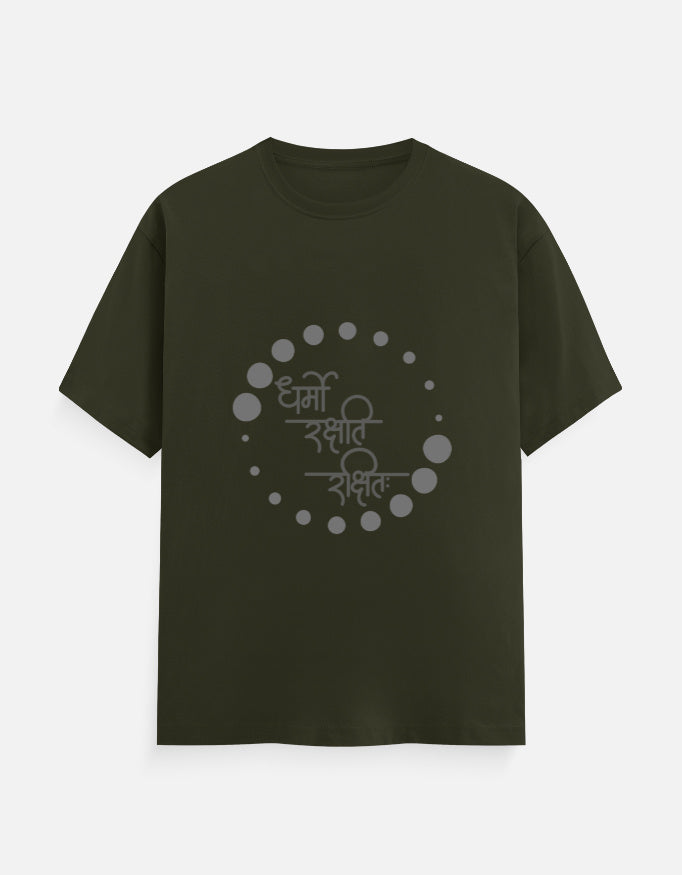 Alpha hue men's classic crew neck t-shirt in olive green with circular graphic design on front