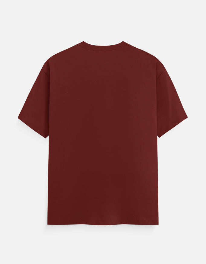 Alpha Hue men's classic crew neck t-shirt in solid maroon color shown from the back