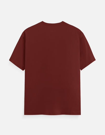 Alpha Hue men's classic crew neck t-shirt in solid maroon color shown from the back