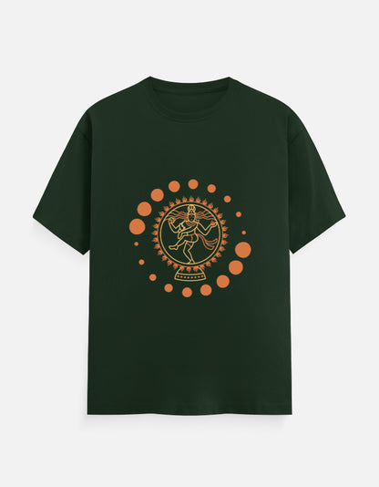 Alpha hue men's classic crew neck t-shirt in dark green with orange graphic design on front
