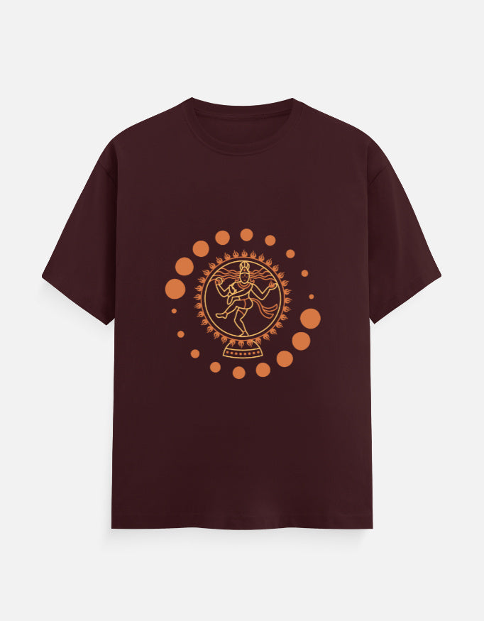 Alpha Hue men's classic crew neck t-shirt in maroon with orange circular graphic design