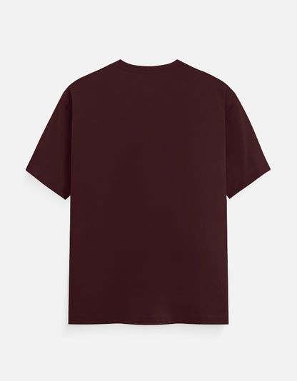 Alpha hue men's classic crew neck t-shirt in dark maroon shown from the back with short sleeves