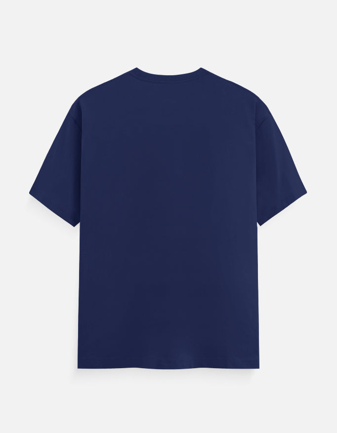Alpha Hue men's classic crew neck t-shirt in navy blue shown from the back with short sleeves
