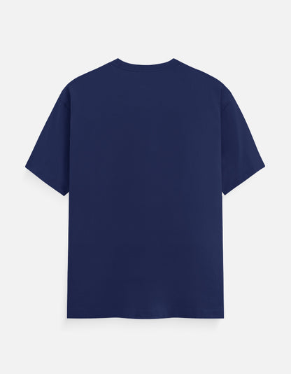 Alpha Hue men's classic crew neck t-shirt in navy blue shown from the back with short sleeves