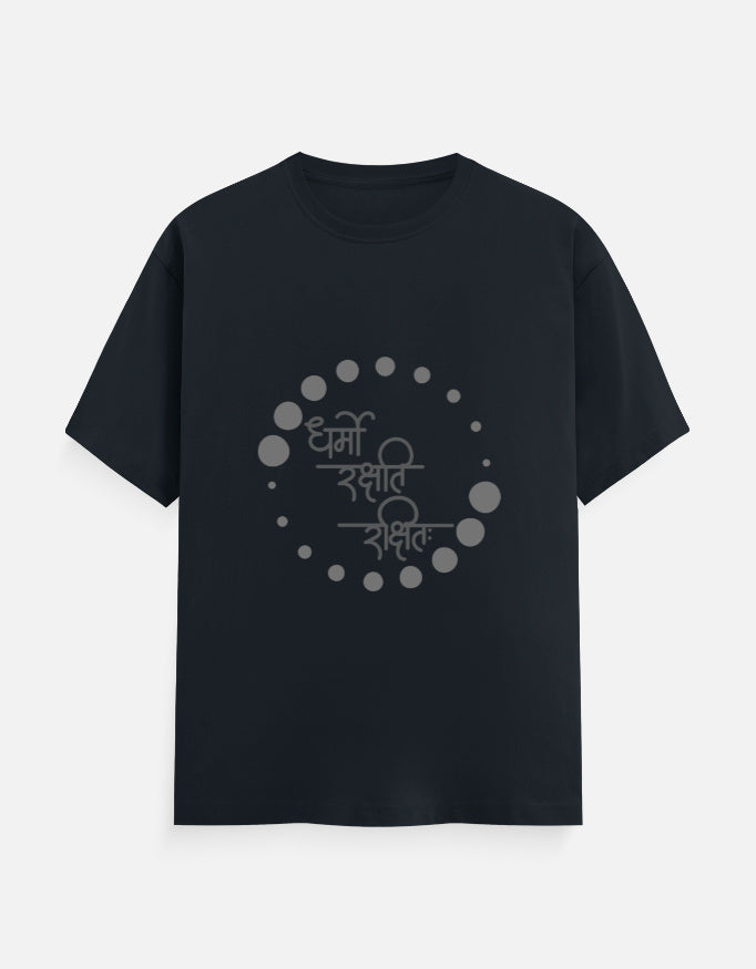 Alpha Hue men's classic crew neck t-shirt in black with circular dot design and Hindi text