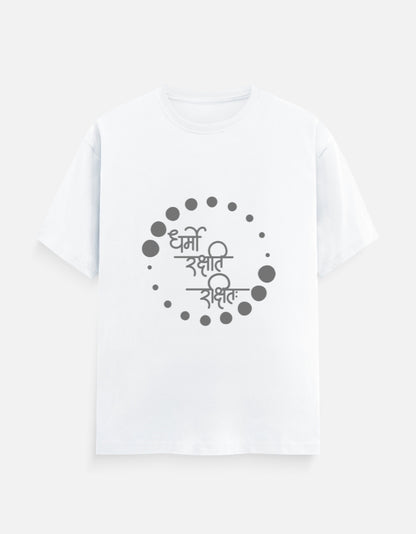 Alpha hue men's classic crew neck t-shirt in white with circular Hindi script graphic design