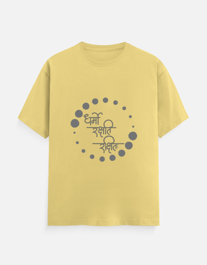 Alpha hue men's classic crew neck t-shirt in yellow with circular Hindi text graphic design