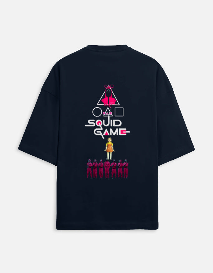 ALPHA HUE men's oversized squid game terry t-shirt in black with Squid Game graphic on back