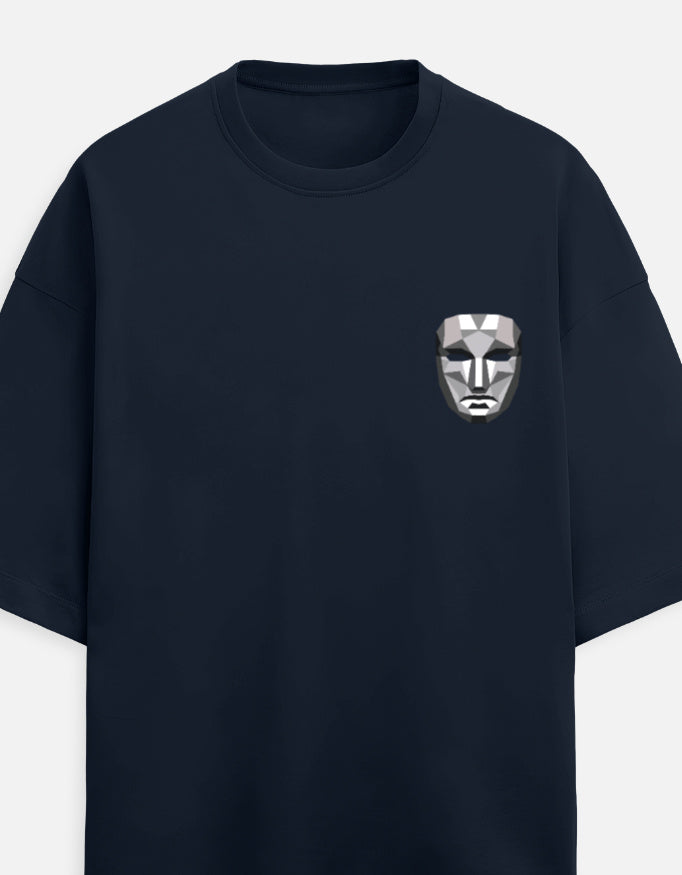 ALPHA HUE men's oversized squid game terry t-shirt in navy with minimal geometric mask design