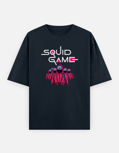 ALPHA HUE mens squid game tshirt oversized black classic t-shirt with pink character graphic