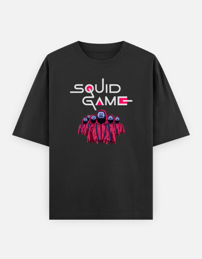 ALPHA HUE mens squid game tshirt oversized classic black t-shirt with Squid Game characters graphic