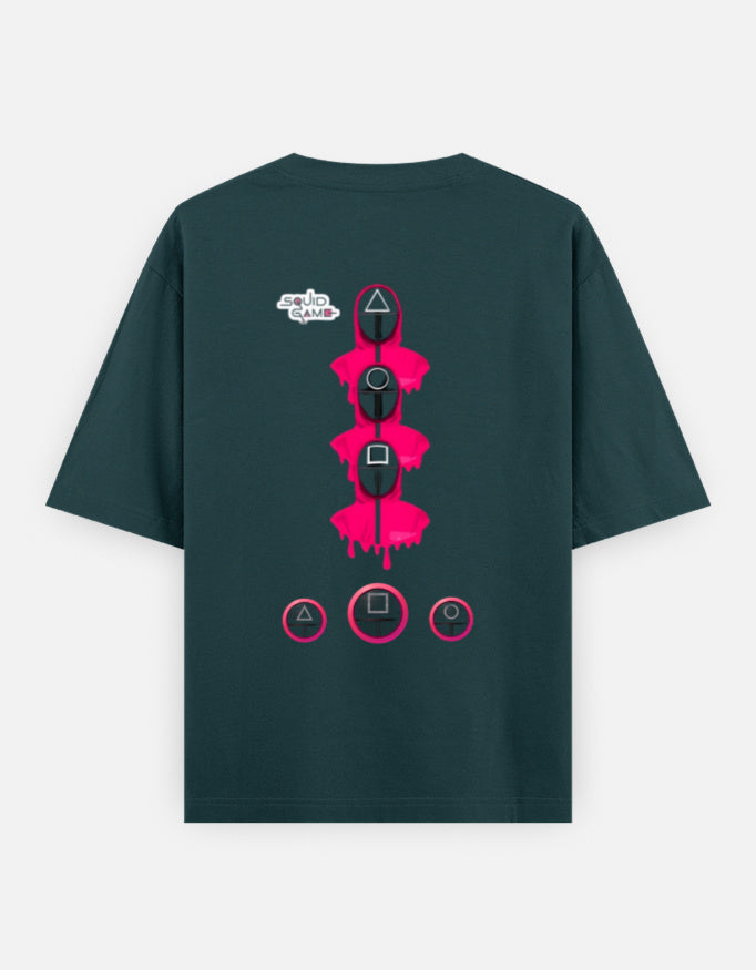 ALPHA HUE mens squid game tshirt oversized classic fit with geometric shapes and pink graphic on back