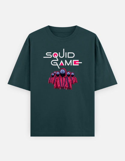 ALPHA HUE mens squid game tshirt oversized classic style with dark green fabric and Squid Game graphic