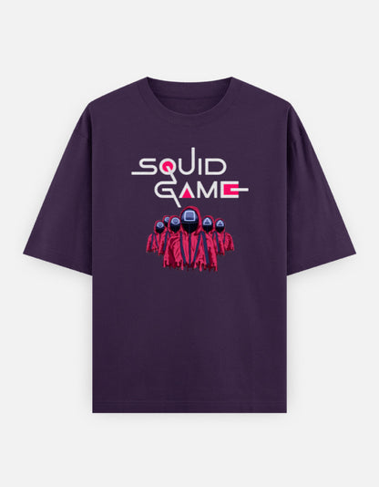 ALPHA HUE mens squid game tshirt oversized classic fit in purple with graphic characters