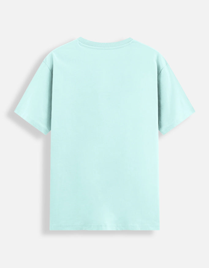 ALPHA HUE light blue men's stretch t-shirt shown from the back with short sleeves and crew neck
