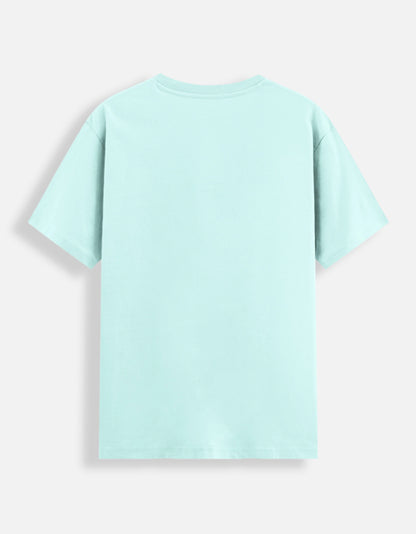 ALPHA HUE light blue men's stretch t-shirt shown from the back with short sleeves and crew neck