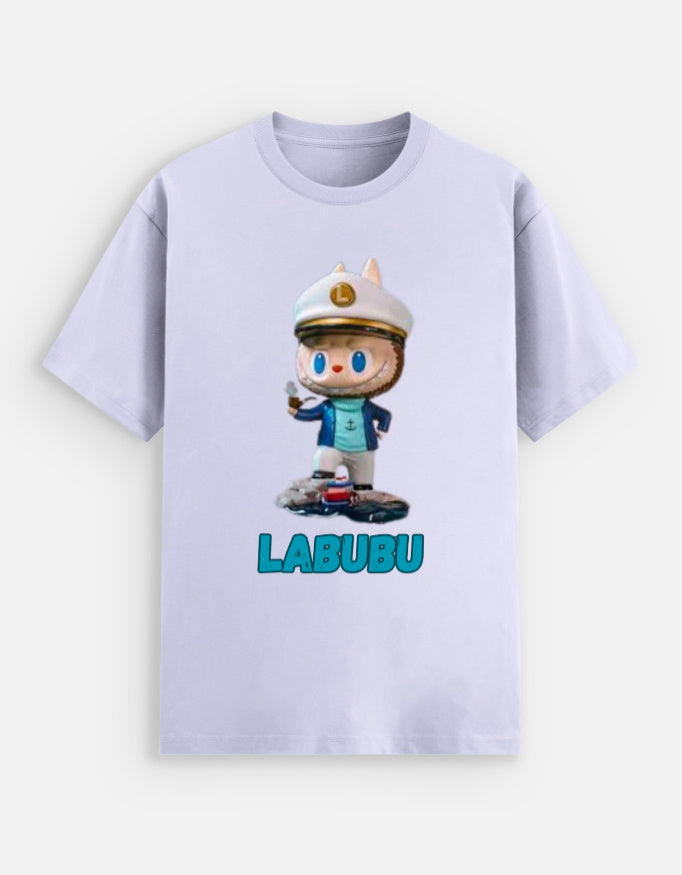 Alpha Hue men's stretch t-shirt in light purple with cartoon Labubu character print