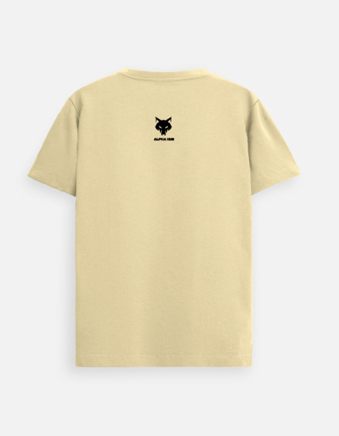 Alpha Hue unisex beige men's Supima cotton t-shirt with black logo on the back