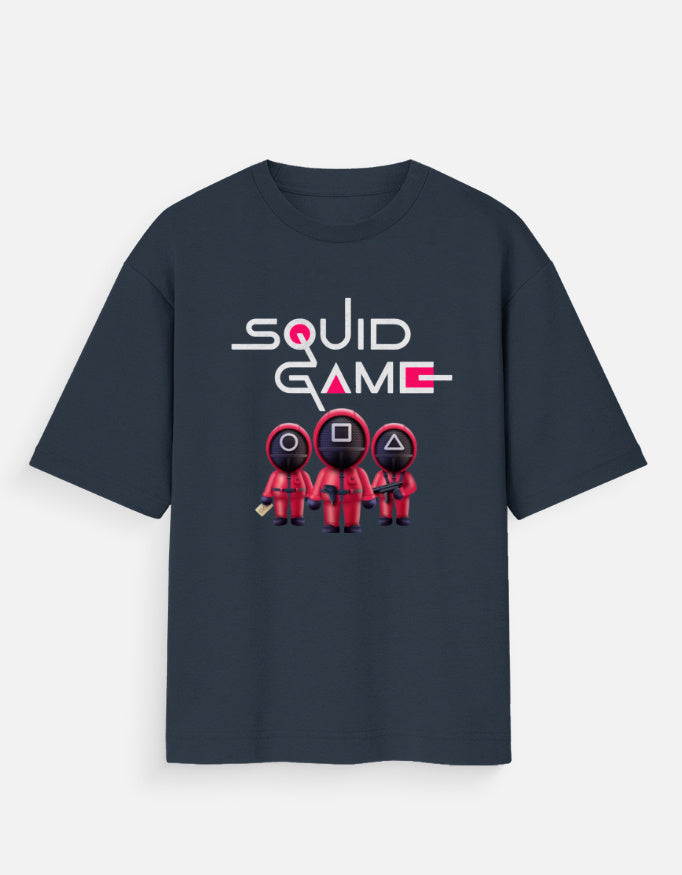 Alpha Hue oversized squid game shirt women with red character design on dark oversized t-shirt
