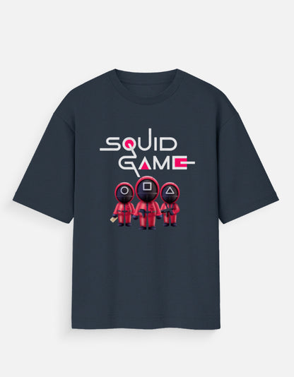 Alpha Hue oversized squid game shirt women with red character design on dark oversized t-shirt