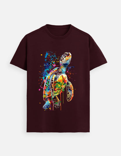 Alpha Hue men Supima T-shirt featuring a colorful premium cotton sea turtle shirt design on dark fabric