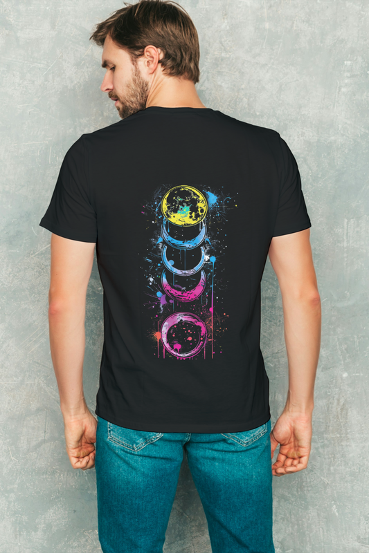 Alpha hue Supima cotton t-shirt for men with colorful abstract graphic on back