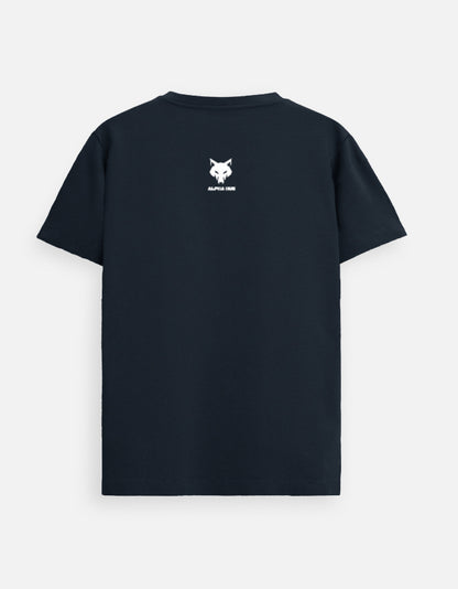 alpha hue unisex supima cotton t shirt for men in black with small logo on back