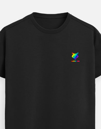 Black alpha hue Supima cotton t-shirt for men with colorful small logo on chest