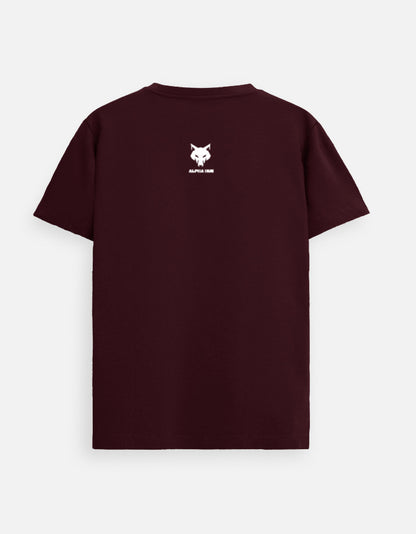 Alpha Hue burgundy unisex supima cotton t shirt for men with small white logo on the back
