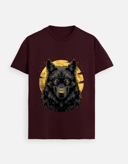 Alpha hue unisex supima cotton t shirt for men in burgundy with detailed black wolf graphic