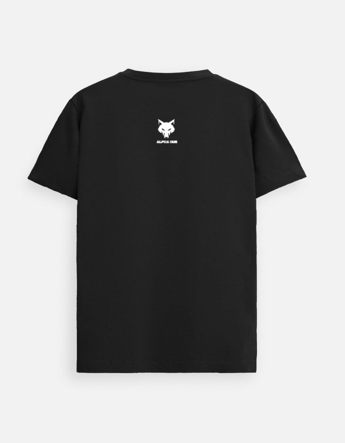 Alpha Hue black unisex Supima cotton t shirt for men with small white logo on back