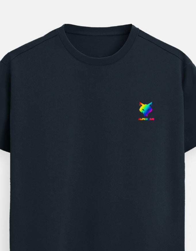 Alpha Hue navy Supima cotton t-shirt for men with colorful logo on chest