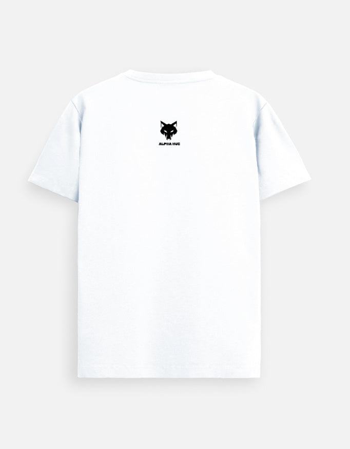 Alpha Hue white Supima cotton t-shirt for men with black logo on back