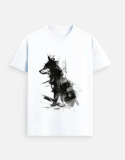 Alpha Hue men Supima cotton t-shirt for men in white with black artistic dog print
