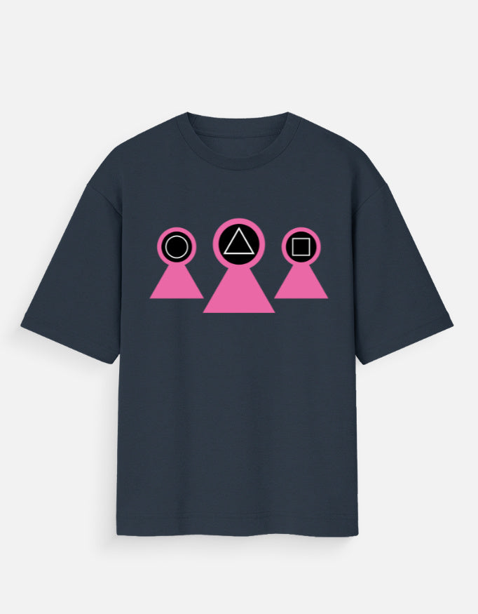 ALPHA HUE women's oversized t-shirt in dark color with pink geometric shapes graphic design