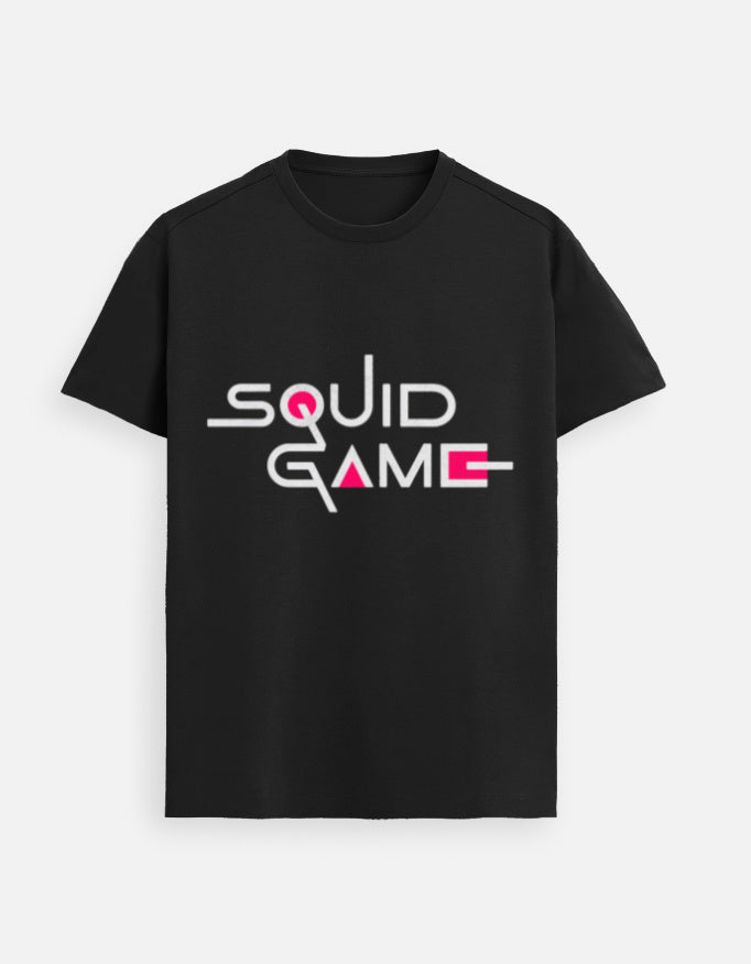 ALPHA HUE black Supima cotton t-shirt for men with Squid Game graphic design