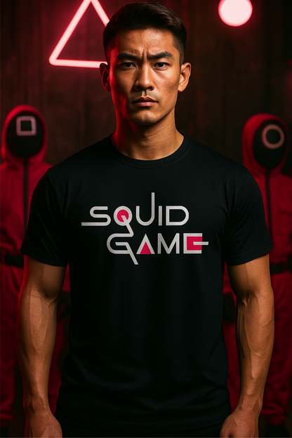 Alpha Hue Supima cotton t-shirt for men in black with Squid Game graphic design