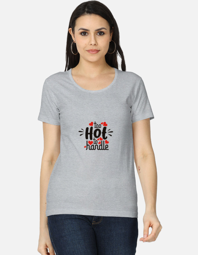 Alpha Hue women's classic gray t-shirt with Too Hot to Handle print casual t shirts for women online