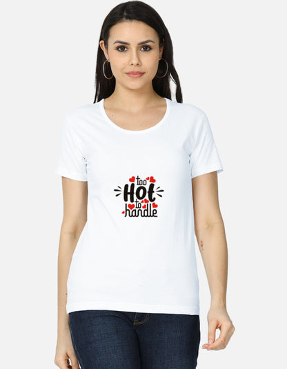 Alpha hue women's classic white t-shirt with too hot to handle print casual t shirts for women online