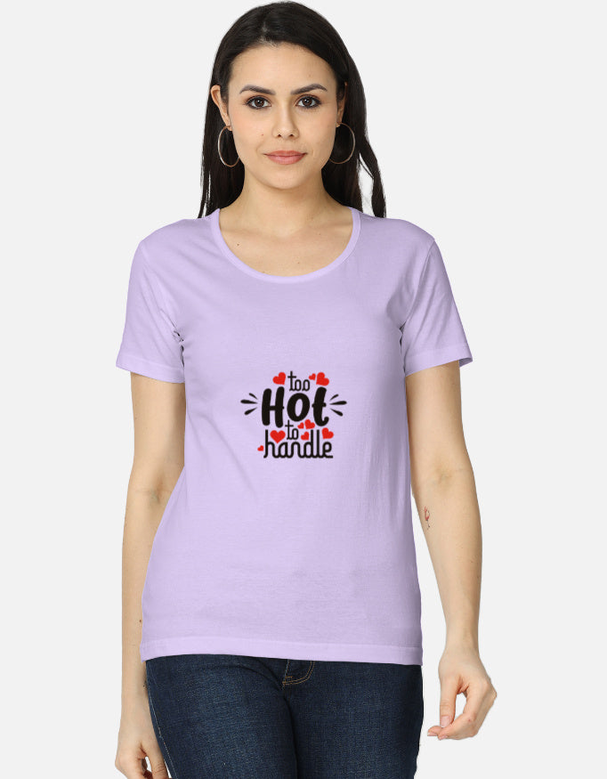 Alpha Hue women's classic lilac T-shirt with Too Hot To Handle print casual t shirts for women online