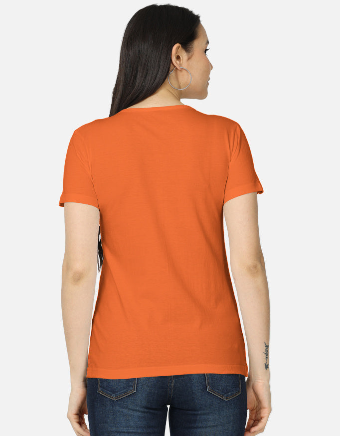 Alpha hue women's classic orange t-shirt shown from back casual t shirts for women online