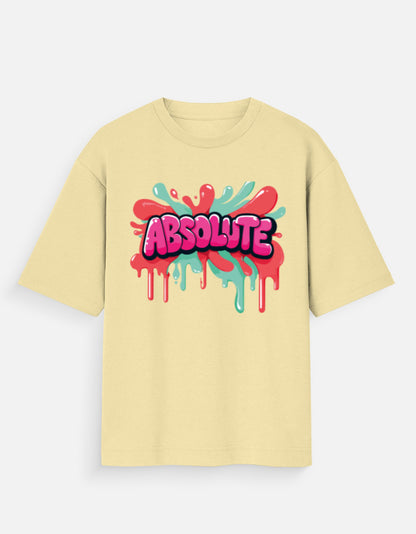 ALPHA HUE women oversized t-shirt in beige with colorful Absolute graphic design on front